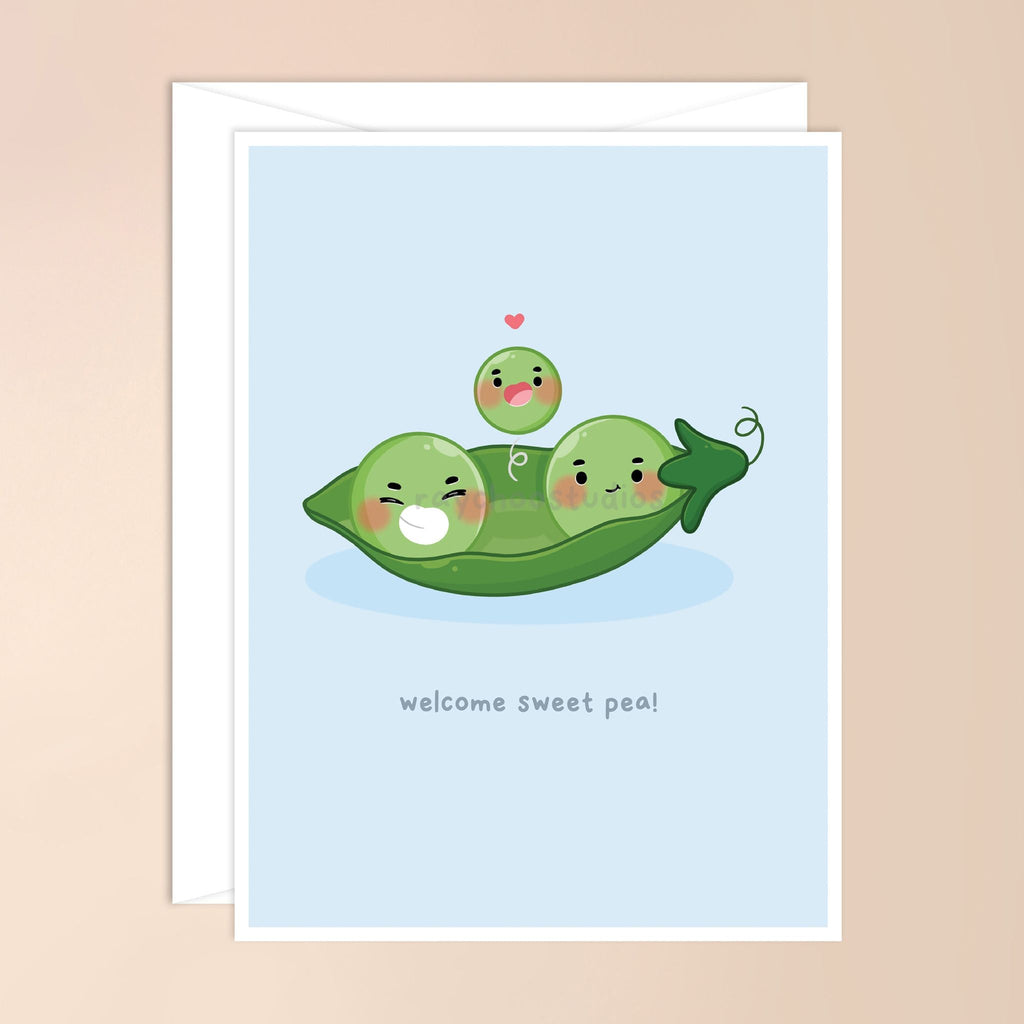 WELCOME SWEET PEA BABY CARD - BLUE - 1