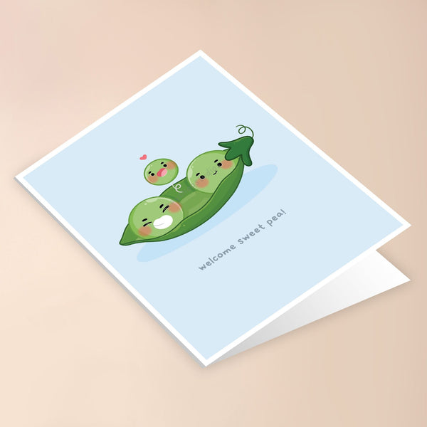 WELCOME SWEET PEA BABY CARD - BLUE - 2