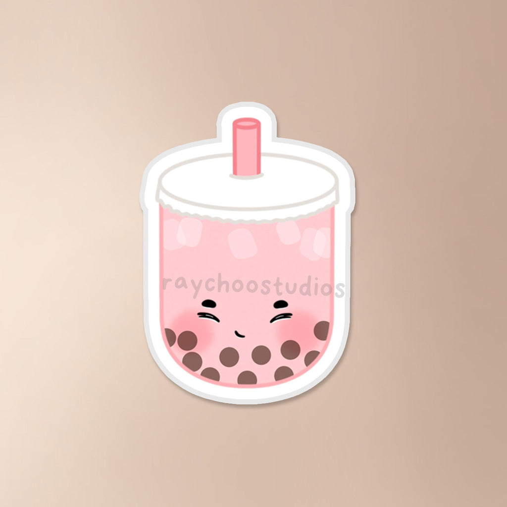 STRAWBERRY MILK TEA BOBA VINYL STICKER - 1