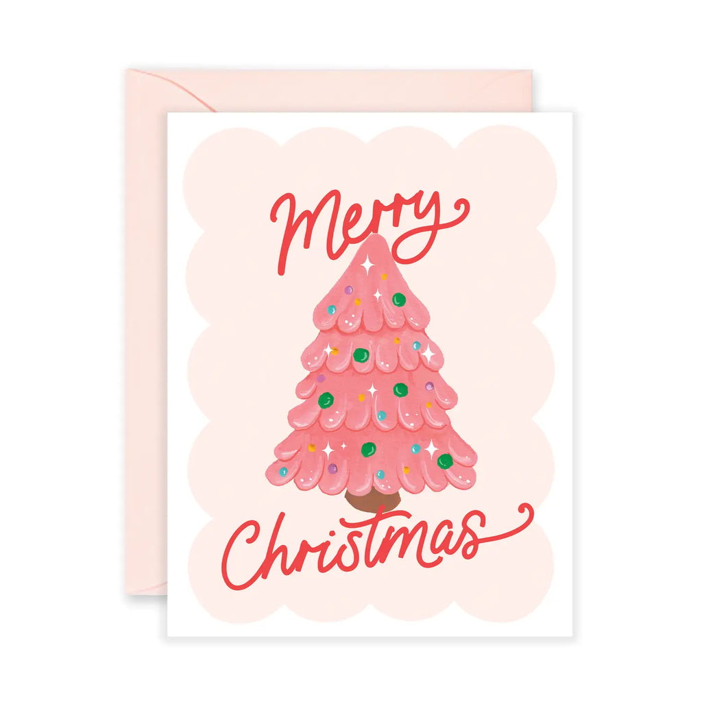 MERRY CHRISTMAS PINK XMAS TREE CARD