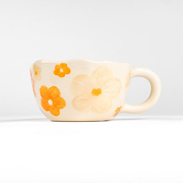 ORANGE FLORAL CERAMIC MUG