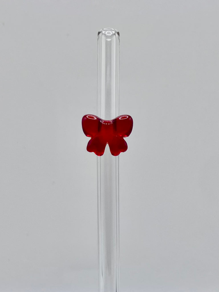 DARK RED BOW GLASS STRAW