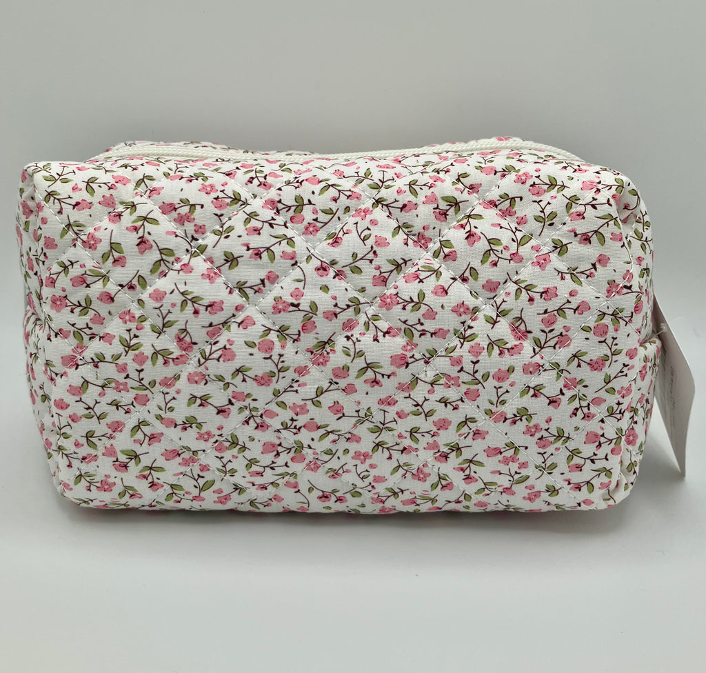 PINK CHERRY BLOSSOM QUILTED MAKEUP BAG