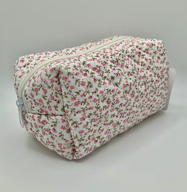 PINK CHERRY BLOSSOM QUILTED MAKEUP BAG