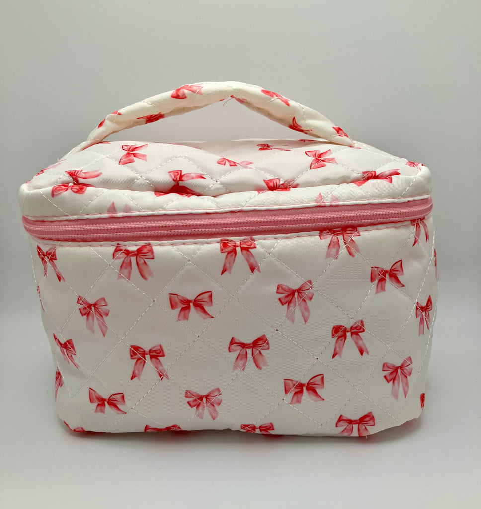 PINK BOW TOP HANDLE MAKEUP BAG