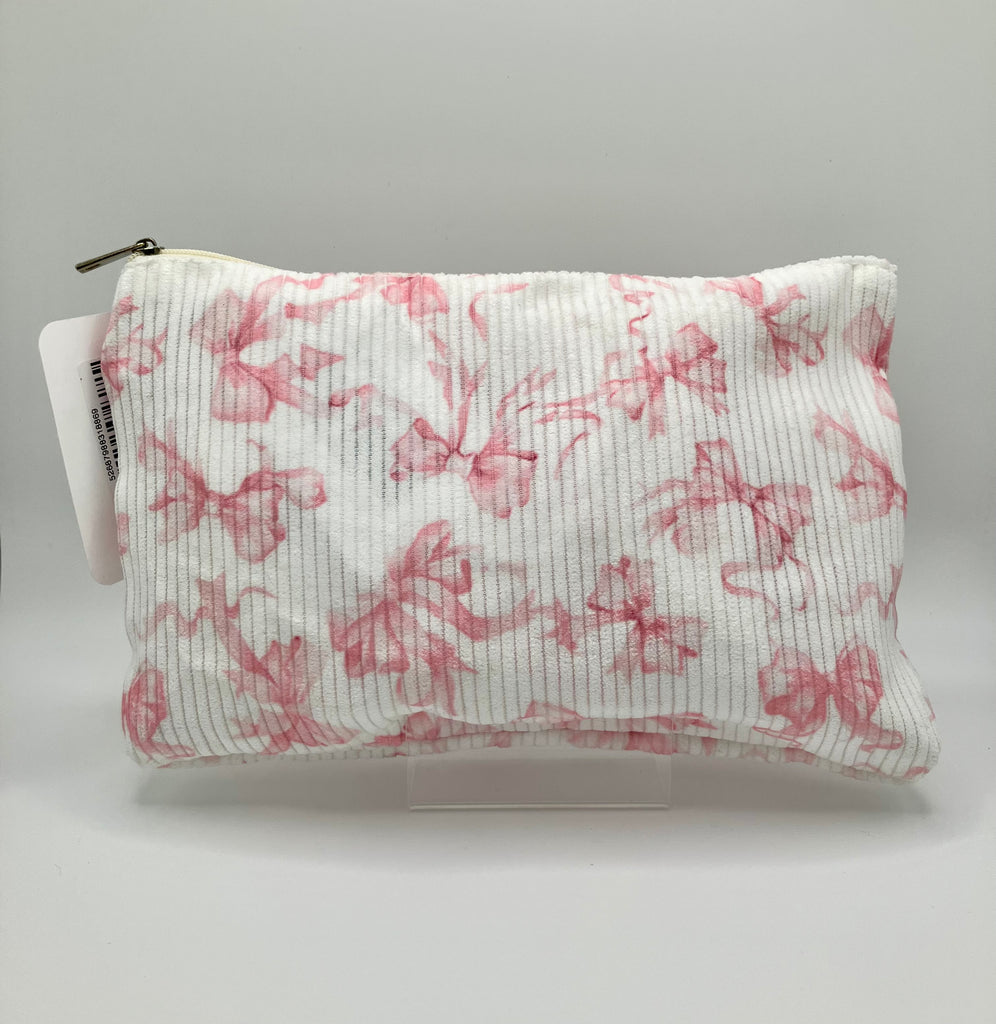 PINK BOW CORDUROY MAKEUP BAG