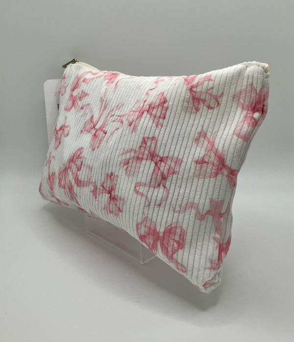 PINK BOW CORDUROY MAKEUP BAG