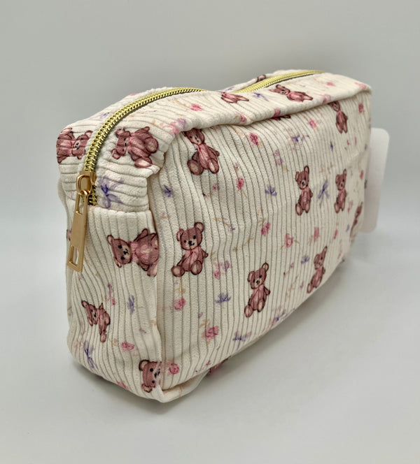 TEDDY BEAR CORDUROY MAKEUP BAG