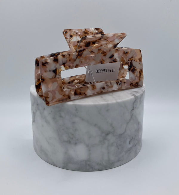 JUMBO ACETATE CLAW CLIP - BROWN MARBLE