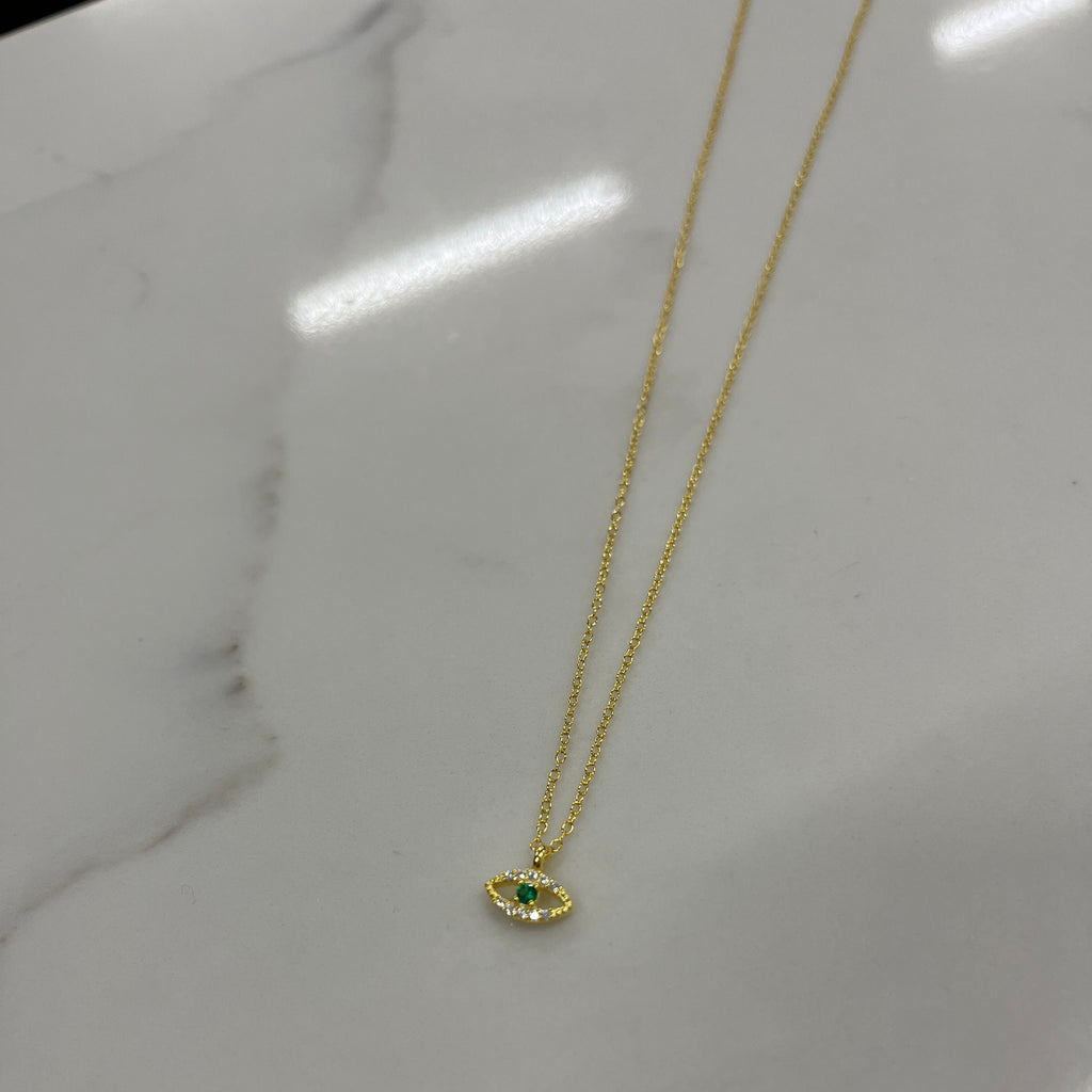 VERMEIL GREEN EVIL EYE NECKLACE