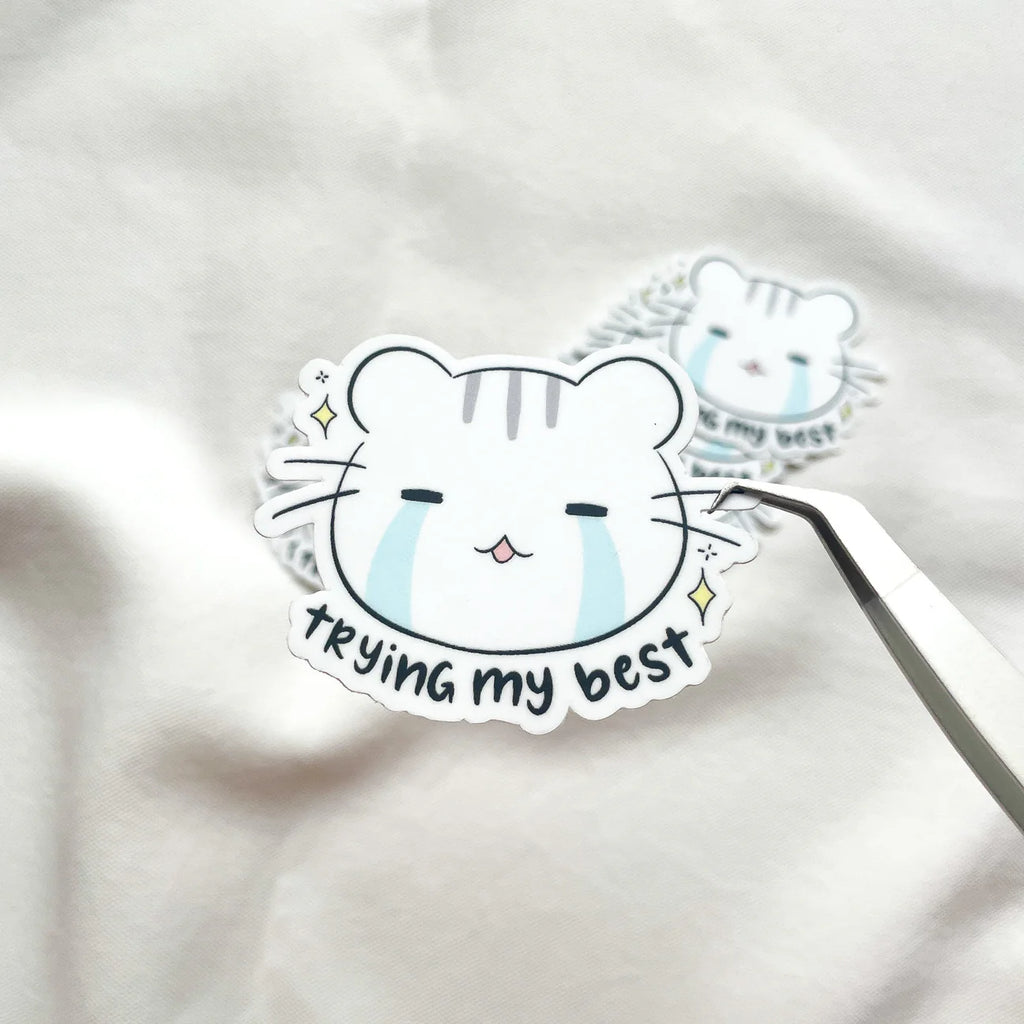 TRYING MY BEST CRYING CAT STICKER