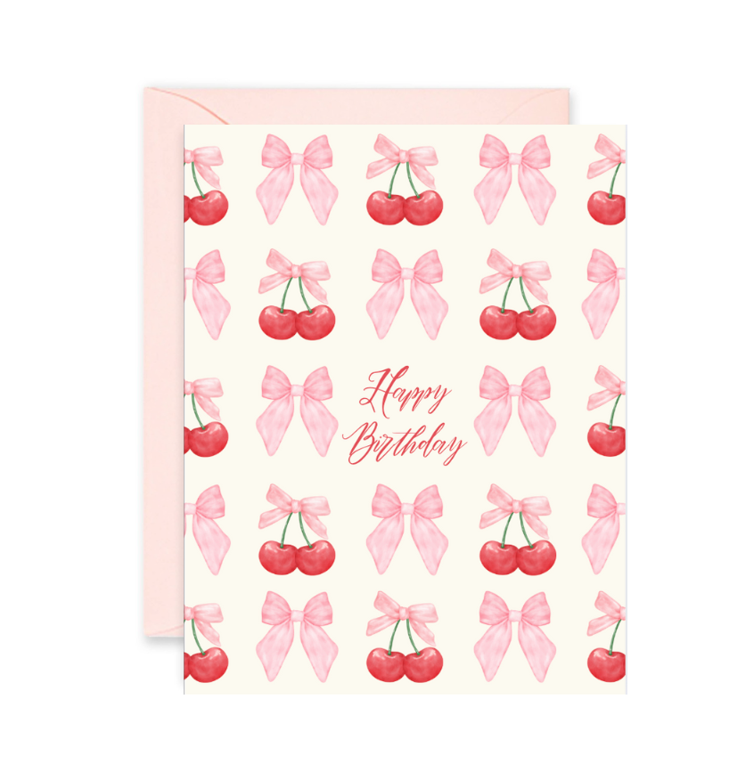 HAPPY BIRTHDAY CHERRY BOW CARD
