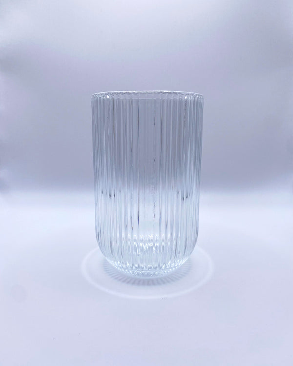 CURVED RIBBED GLASS CUP